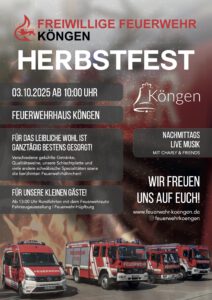 Plakat für das Herbstfest der Feuerwehr Köngen am 3. Oktober 2025