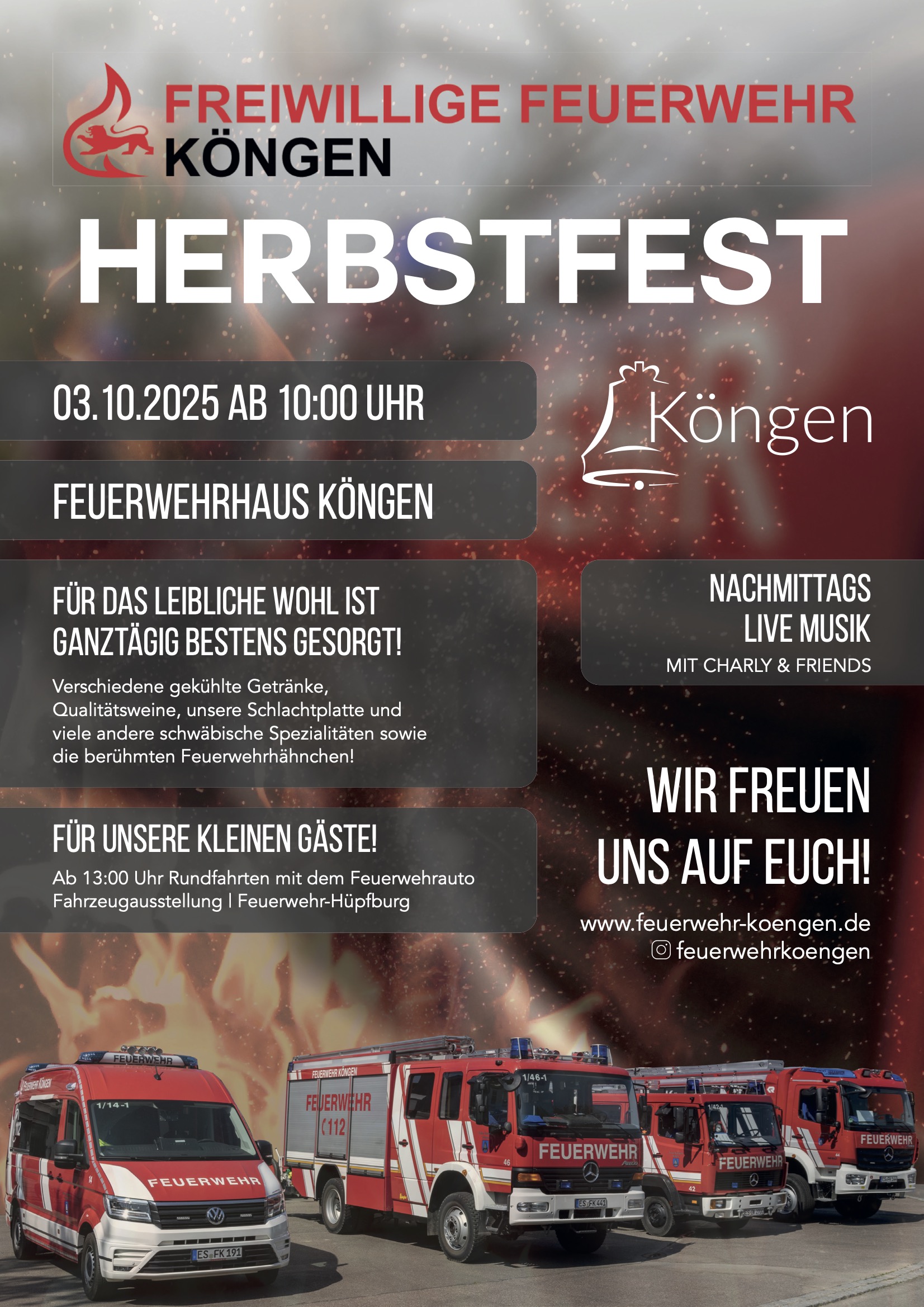 Plakat für das Herbstfest der Feuerwehr Köngen am 3. Oktober 2025