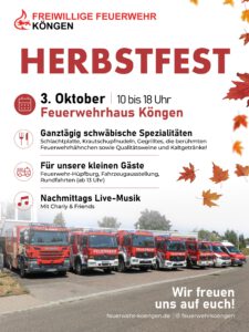 Plakat für das Herbstfest der Feuerwehr Köngen am 3. Oktober 2026