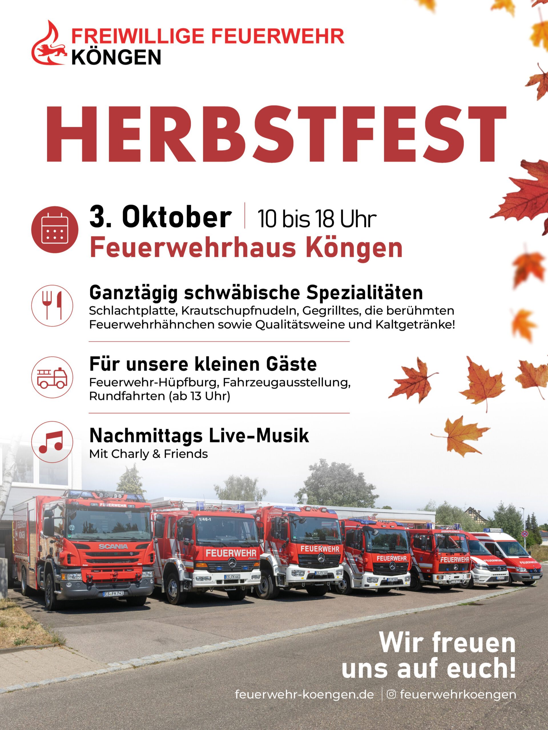 Plakat für das Herbstfest der Feuerwehr Köngen am 3. Oktober 2026